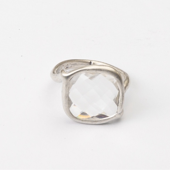 Vintage clear faceted stone silver ring & large stone unique eye catching 7.25 - Picture 3 of 16